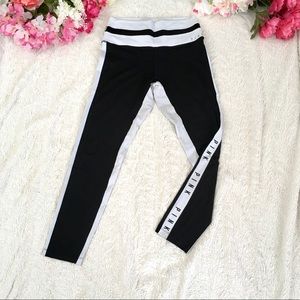 Victoria's Secret PINK High Waisted White Striped Logo Ultimate Leggings